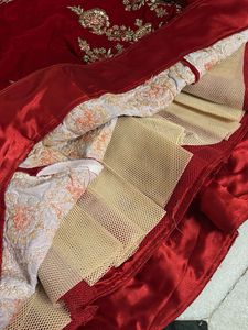 Red Velvet Embroidered Lehenga