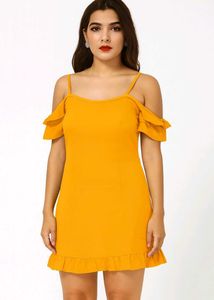 Mustard Yellow Cold Shoulder Ruffle Dress