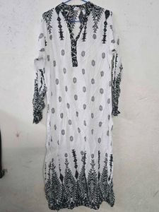 White &amp; Black Printed Kurta