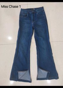 Miss Chase Blue Denim Flare Slit Jeans
