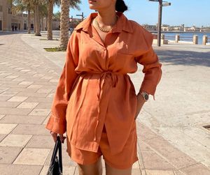 Coord Set Orange Satin Shirt and Shorts