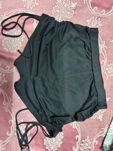 Black Ruched Mini Skirt with Tie Detail