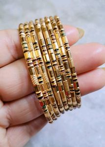 Golden Color Metal Bangle Set Of 8 & Size-2"8