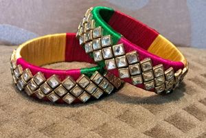 Vibrant Silk Thread Bangles with Stones