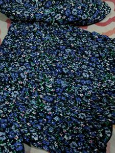 Blue Floral Smocked Puff Sleeve Top