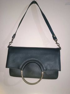Chic Black Clutch with Gold Ring Detail