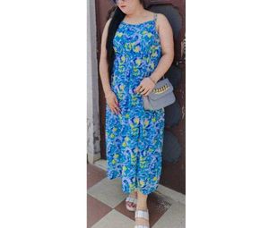 Blue Floral Print Midi Dress