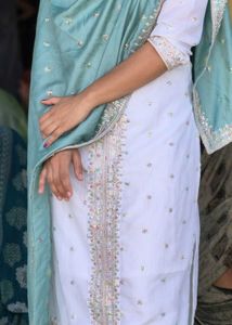 Elegant White Kurta Set with Teal Dupatta