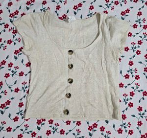 Ribbed Button-Up Crop Top