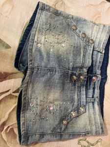 Sparkling Denim Skirt with Embellishments