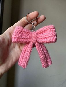 Pink Crochet Bow Keychain