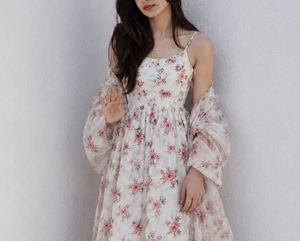 Floral Print Spaghetti Strap Gown