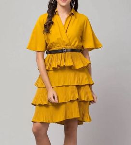 Stylish Tiered Mustard Yellow Dress