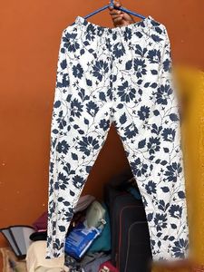 White Kurta with Navy Blue Floral Print