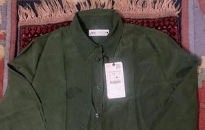 100% Silk Zara olive Button-Down Shirt