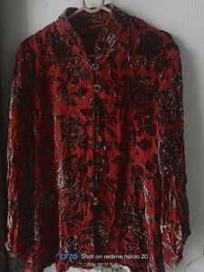 Red Floral Print Long Sleeve Top