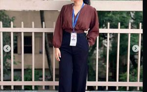 Brown casual crop top