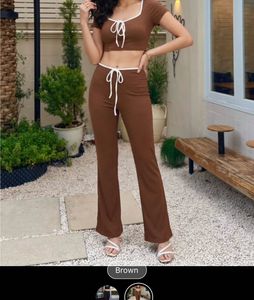 Brown Crop Top & Pants Set