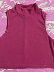 Sleeveless Mock Neck Ribbed Crop Top