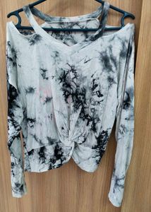 Tie Dye Cold Shoulder Long Sleeve Top for Holi