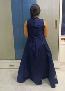 Blue &amp; Gold Embroidered Anarkali Dress