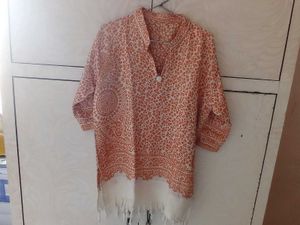 Orange Floral Print Kurta Top