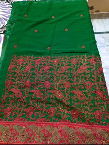 Royal Green Designer Saree with Embroidered Blouse
