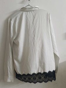 Chic White Lace Trimmed Shirt