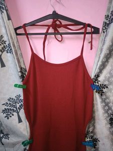 Backless Maroon Halter Neck Midi Dress