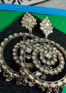 Ethnic Oxidized Silver Hoop Earrings