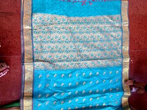 Turquoise Saree with Gold Weave