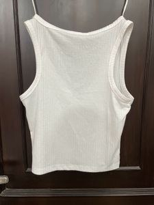 White Ribbed V-Neck Tank Top