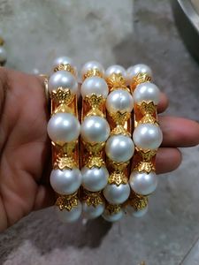 Pearl Bangles with Gold Accent
