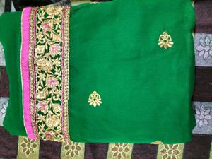 Embroidered Green Saree