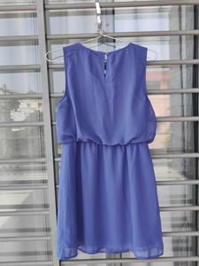 Blue Sleeveless Dress with Lace Detail