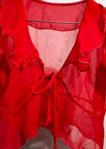 Red Sheer Tie Front Top