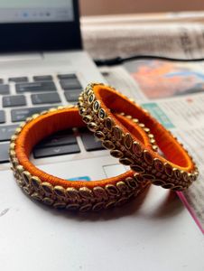 Elegant Orange Silk Thread Bangles - 2 side Bangle