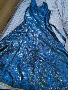 Teal & Gold Floral Pattern Ethnic Gown