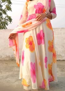 Elegant Floral Anarkali Kurta Set with Dupatta