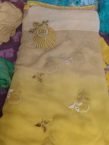 Beautiful Yellow Embroidered Saree