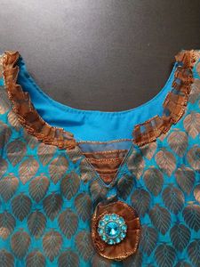 Girl's Blue &amp; Gold Brocade Top