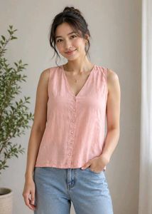 Chic Pink Sleeveless V-Neck Button-Up Top