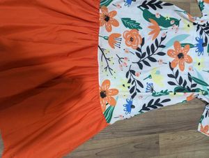 Floral Print Maxi Dress with Orange Skirt