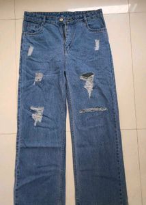 Ripped Wide Leg Denim Jeans