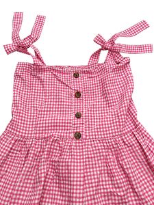 Pink Gingham Checkered Tiered Mini Dress