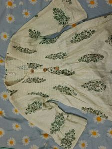 Cream Floral Smocked Kurta