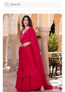 Elegant Pink Ruffle Saree with readymade blouse