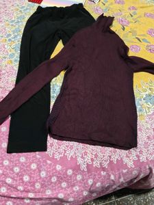Burgundy Turtleneck Sweater with Black Pants