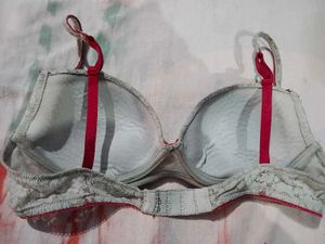 Lace Padded Bra with Red Trim