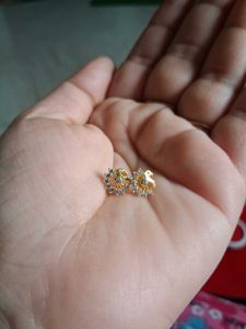 Gold &amp; Diamond Stud Earrings peacock desine